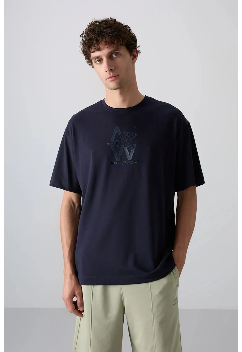 Tricou,  supradimensionat, albastru marin, bumbac si poliester