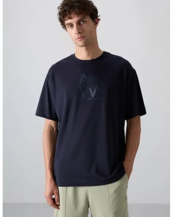 Tricou,  supradimensionat, albastru marin, bumbac si poliester