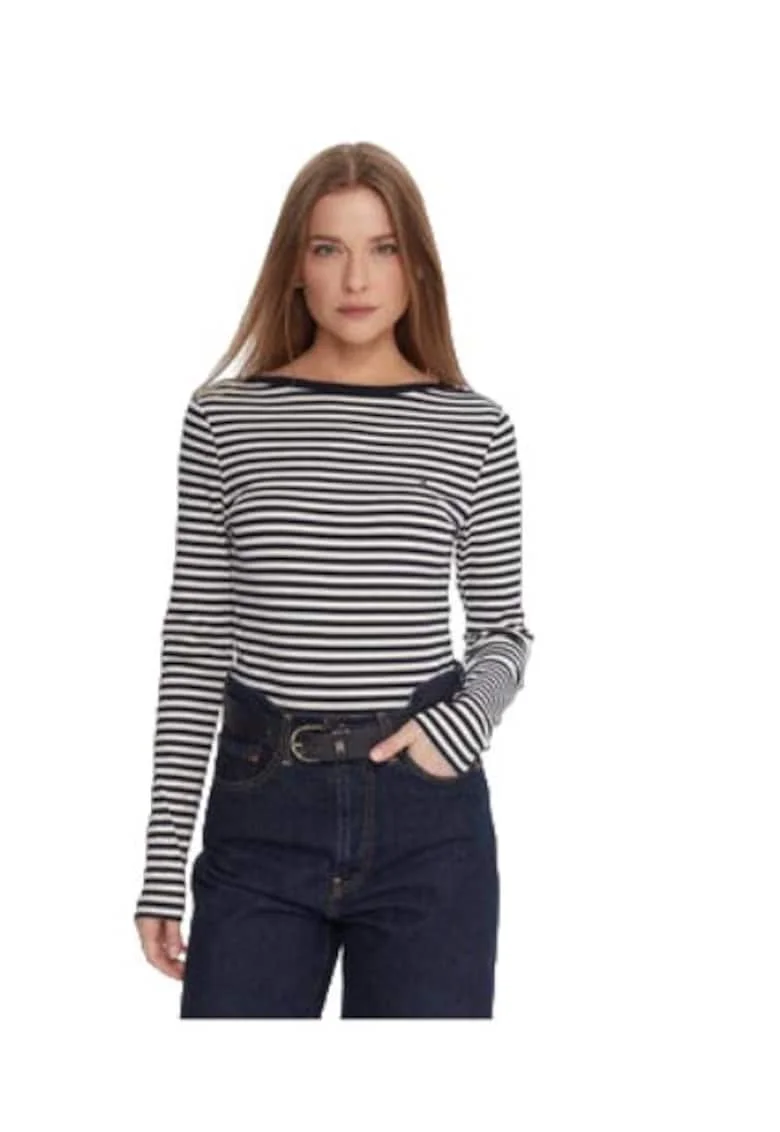 Bluza dama,  viscoza/elastan, bleumarin/alb