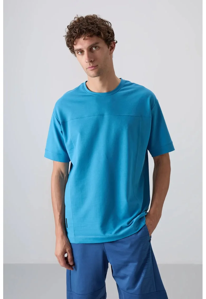 Tricou supradimensionat,  Albastru Cerulean, elastic, bumbac-poliester-lycra