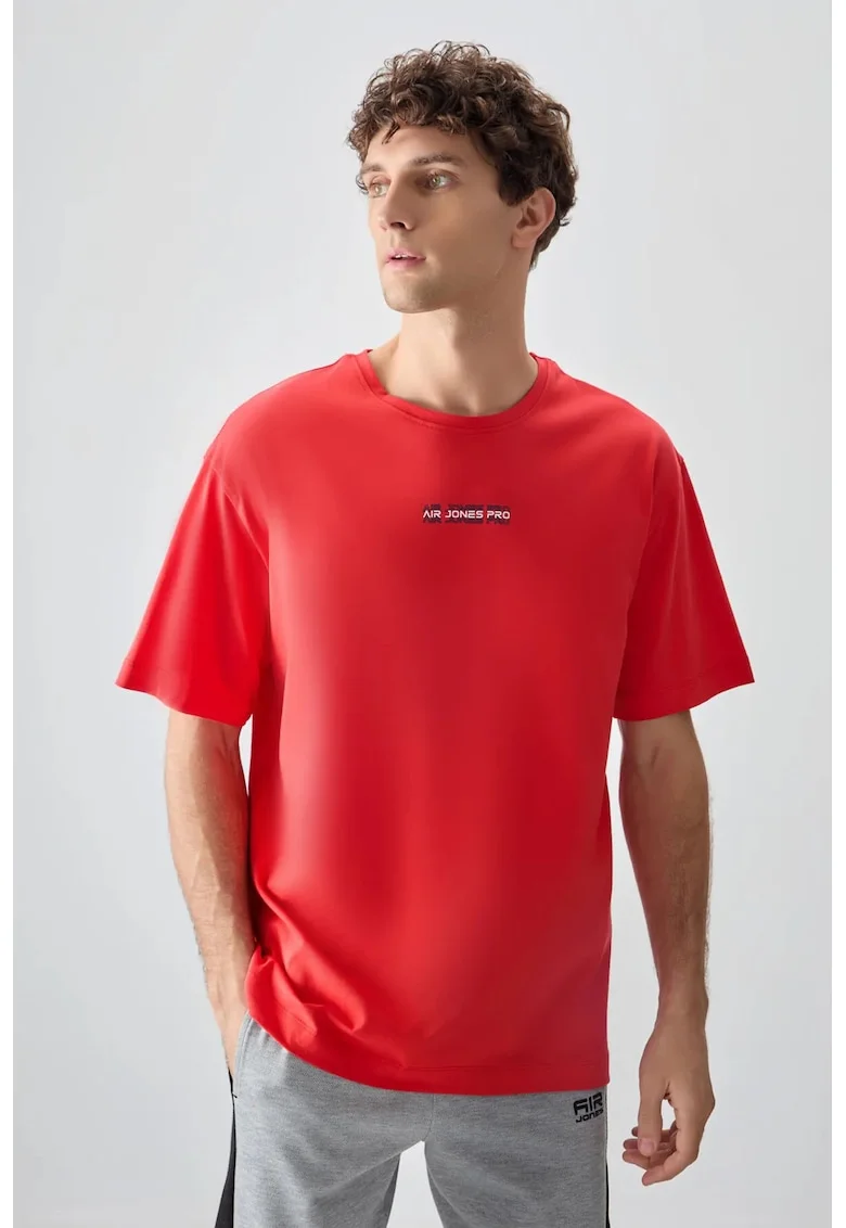 Tricou barbati,  supradimensionat, imprimeu pe spate, rosu, bumbac