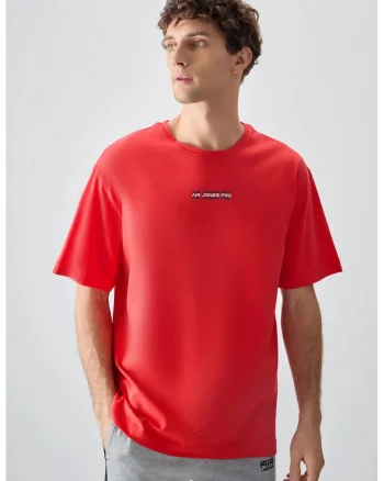 Tricou barbati,  supradimensionat, imprimeu pe spate, rosu, bumbac