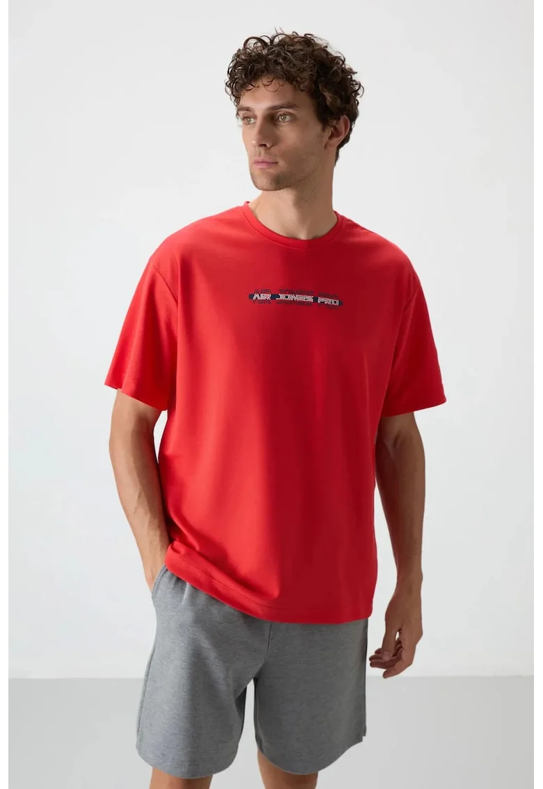 Tricou  supradimensionat, imprimeu spate, rosu, 80% bumbac, 20% poliester