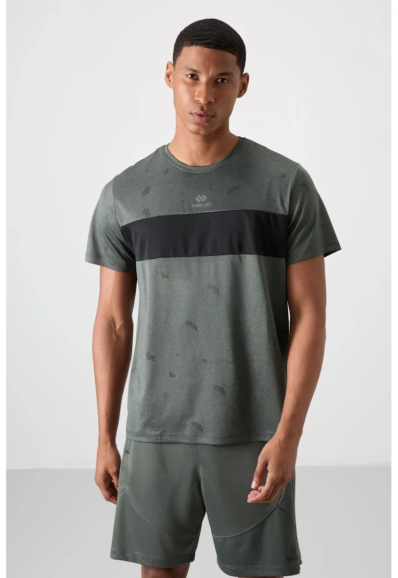 Tricou barbati,  color-blocked, verde kaki, poliester