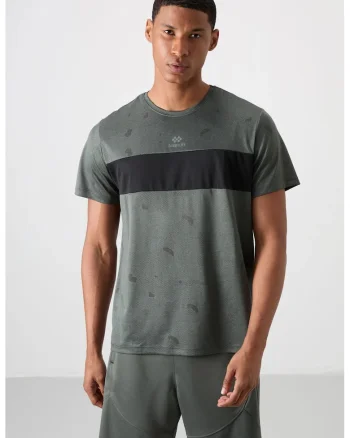 Tricou barbati,  color-blocked, verde kaki, poliester