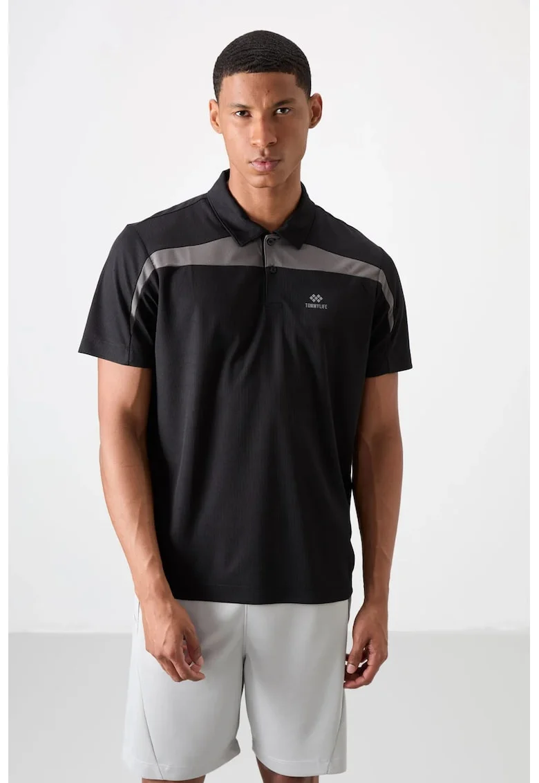 Tricou Polo  Barbati, Negru, 100% poliester, cu buton