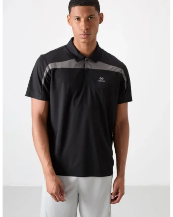 Tricou Polo  Barbati, Negru, 100% poliester, cu buton