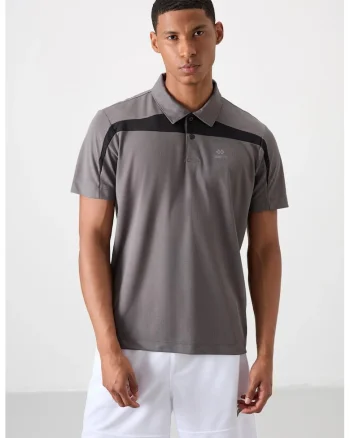 Tricou polo  gri, 100% poliester, cu buton
