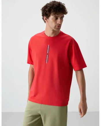 Tricou  supradimensionat imprimeu spate, rosu, 80% bumbac, 20% poliester