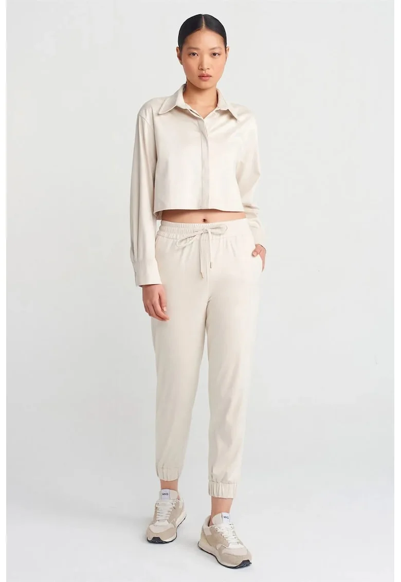 Pantaloni dama,  pantaloni de jogging, crem natural, poliester
