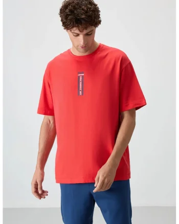 Tricou barbati,  supradimensionat, imprimeu, rosu, bumbac