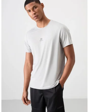 Tricou  gri deschis, cu logo, maneca scurta, 83% poliester, 17% elastan