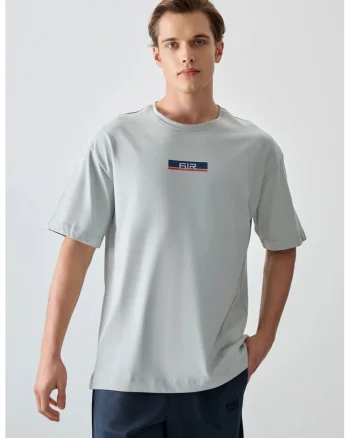 Tricou barbatesc  supradimensionat, gri deschis, 100% bumbac, cu logo aplicat