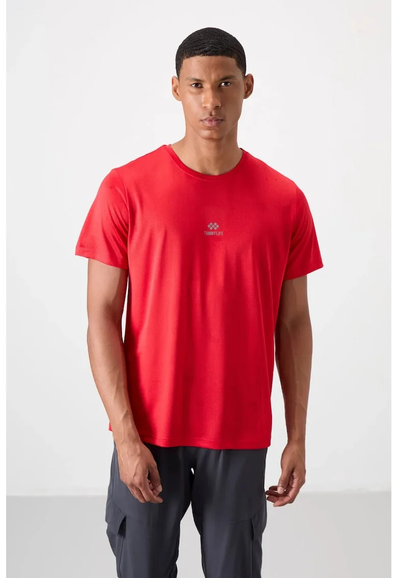Tricou  guler rotund, model Bird's Eye, rosu, 100% poliester