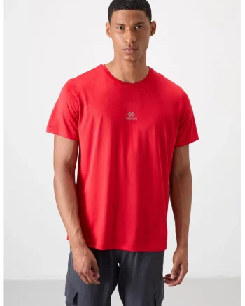 Tricou  guler rotund, model Bird's Eye, rosu, 100% poliester