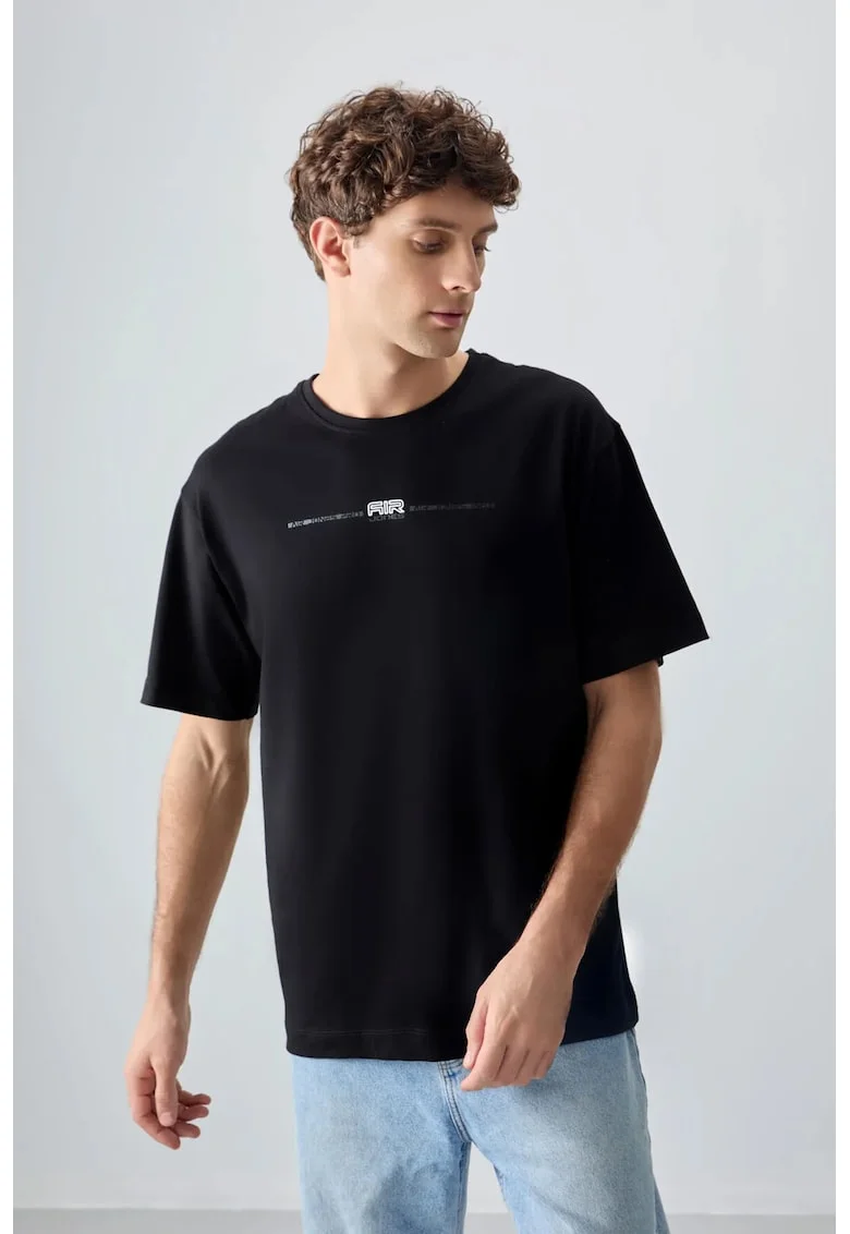 Tricou Barbati,  Oversized, Imprimat pe spate, Negru, Bumbac