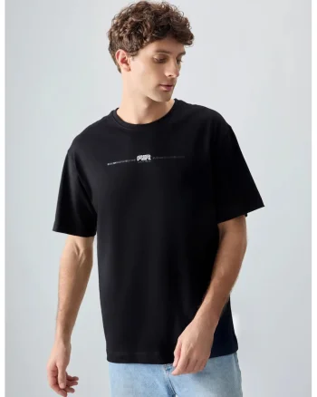 Tricou Barbati,  Oversized, Imprimat pe spate, Negru, Bumbac