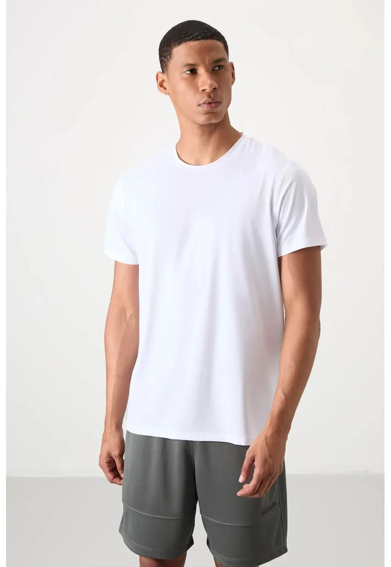 Tricou barbati,  regular fit, elastic, alb, poliester cu elastan