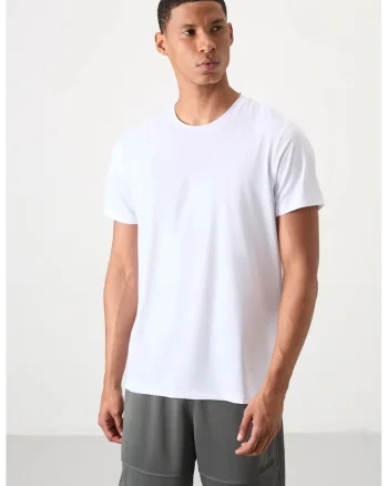 Tricou barbati,  regular fit, elastic, alb, poliester cu elastan