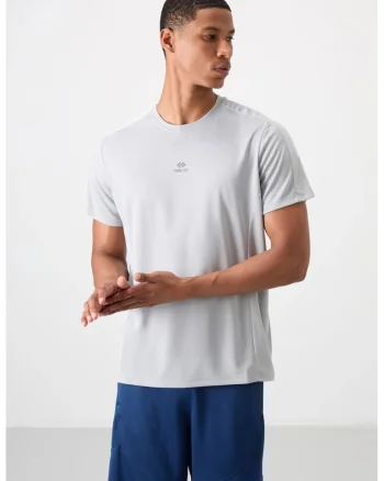 Tricou barbati,  gri deschis, poliester, croiala regulara, maneci scurte