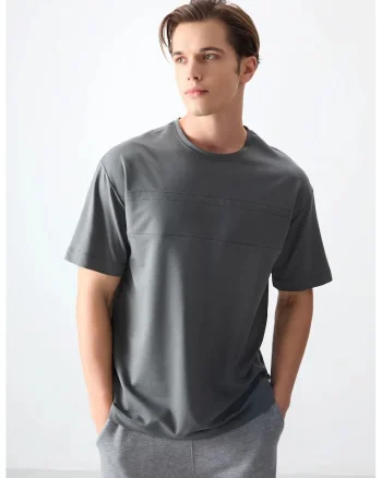 Tricou  oversized, elastic, gri antracit, pentru barbati
