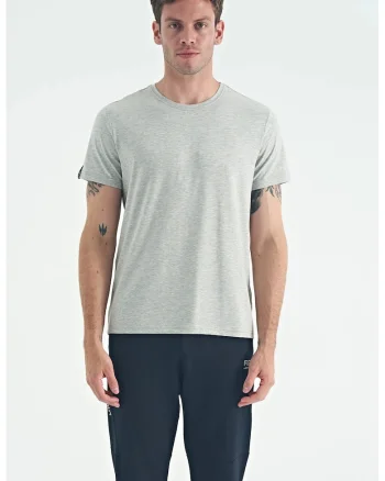 Tricou  barbati, gri deschis, bumbac si elastan, guler rotund