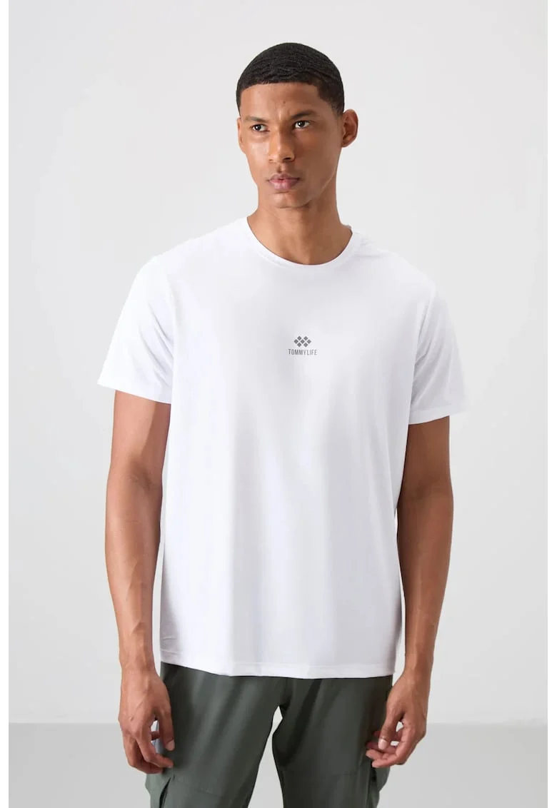 Tricou  alb, cu logo, maneca scurta, 83% poliester, 17% elastan