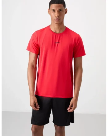 Tricou  barbati, rosu, croiala regular fit, cu logo, elastic, poliester-elastan
