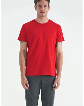 Tricou  barbati, elastic, rosu, bumbac cu elastan