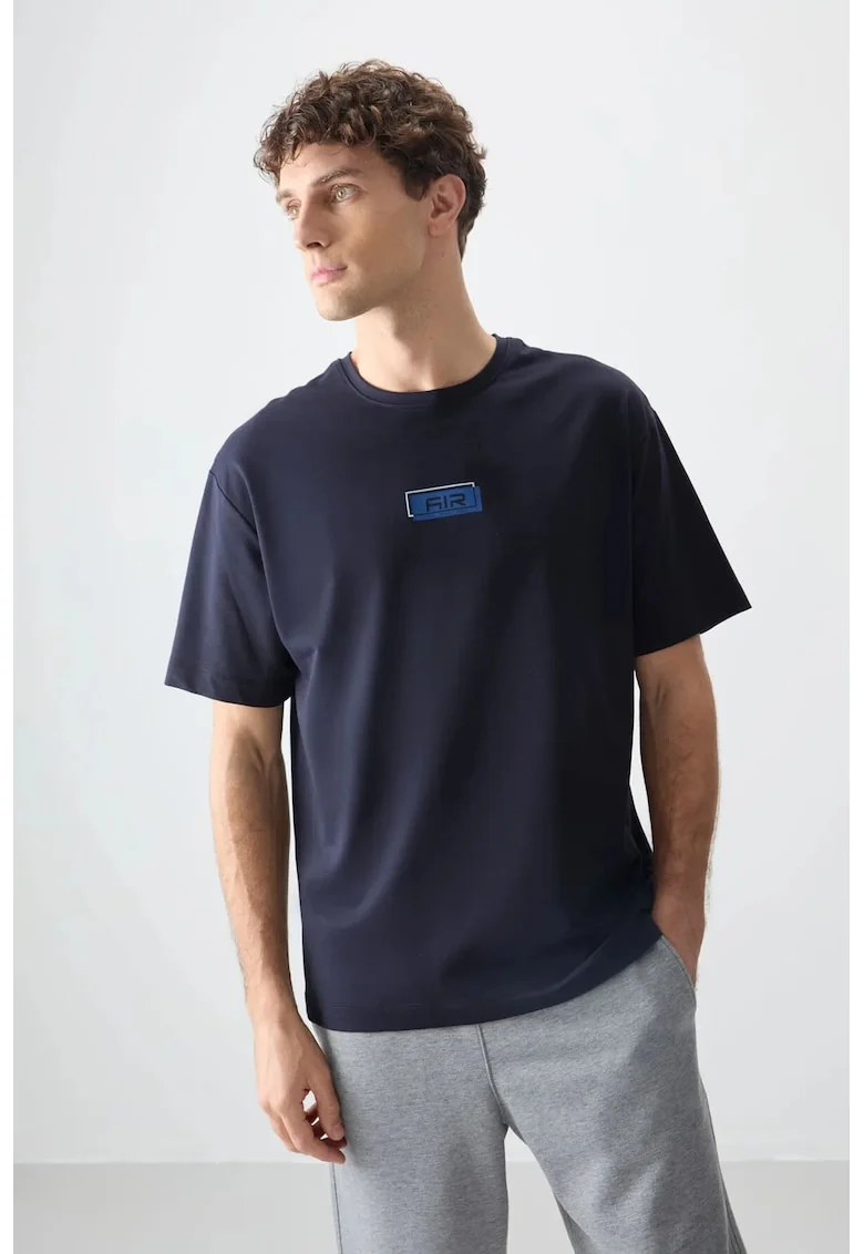 Tricou  Oversized cu Logo, Albastru Marin, pentru Femei