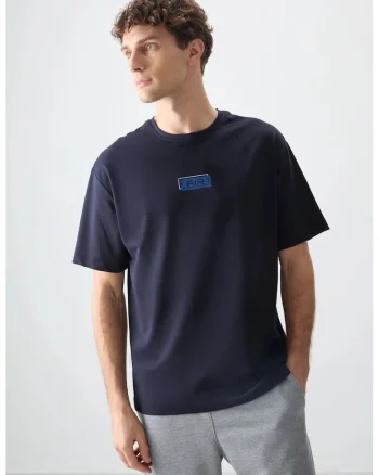 Tricou  Oversized cu Logo, Albastru Marin, pentru Femei