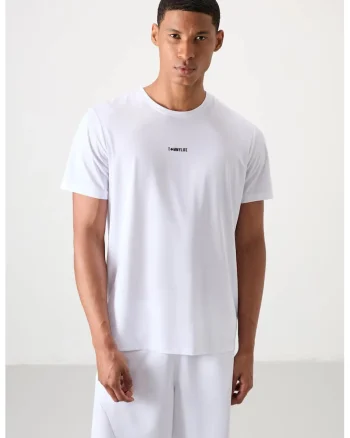 Tricou  alb, croiala Regular Fit, cu logo, elastic, 84% poliester, 16% elastan