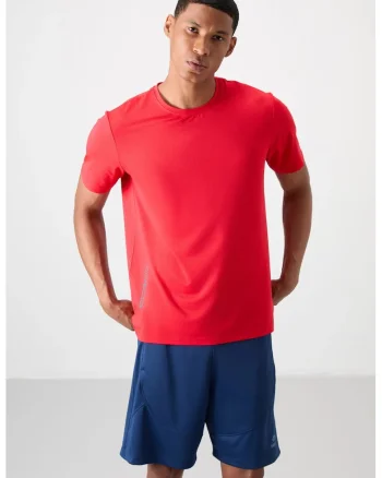 Tricou  guler rotund, croiala regular fit, elastic, rosu, poliester-elastan