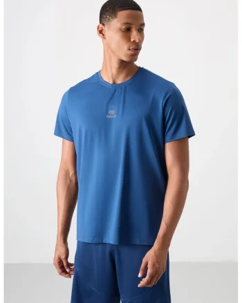Tricou  maneca scurta, logo aplicat, Moroccan Blue, poliester-elastan