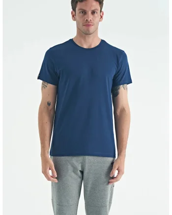 Tricou  pentru barbati, bleumarin, bumbac si elastan, croiala regulara, maneci scurte