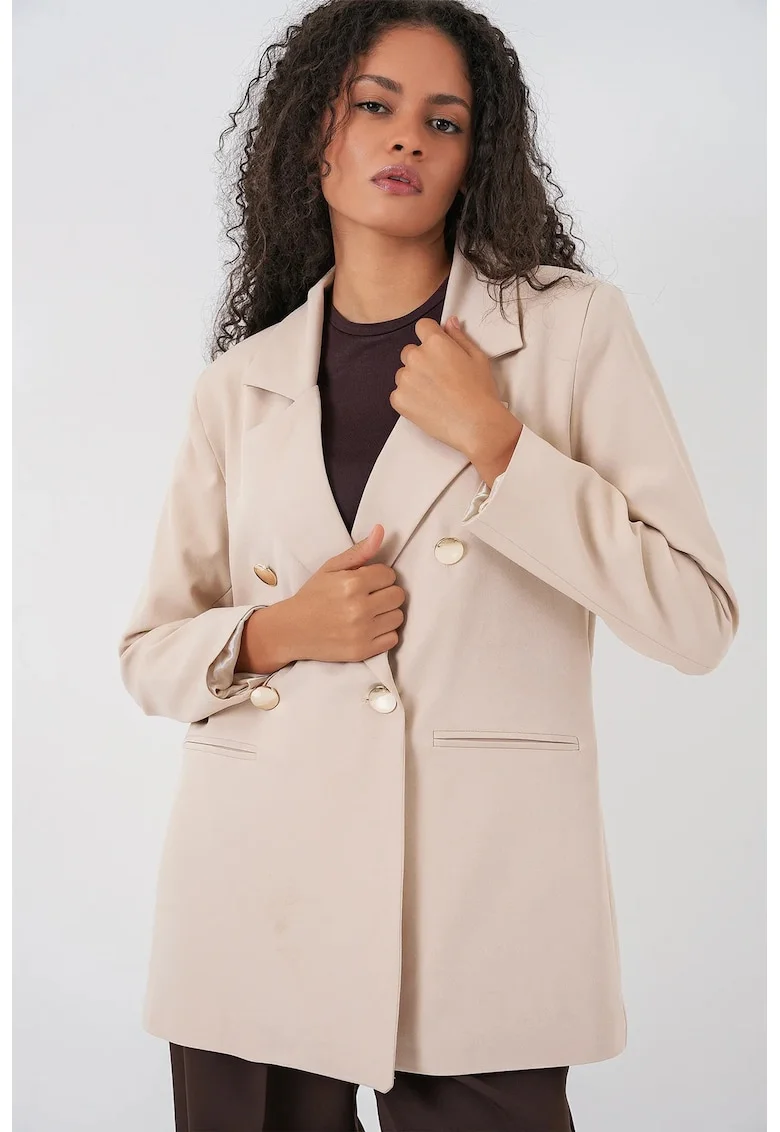 Sacou clasic  crem natural, bumbac, maneca lunga, nasturi dubli