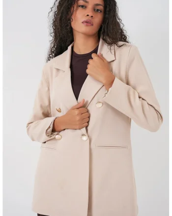 Sacou clasic  crem natural, bumbac, maneca lunga, nasturi dubli