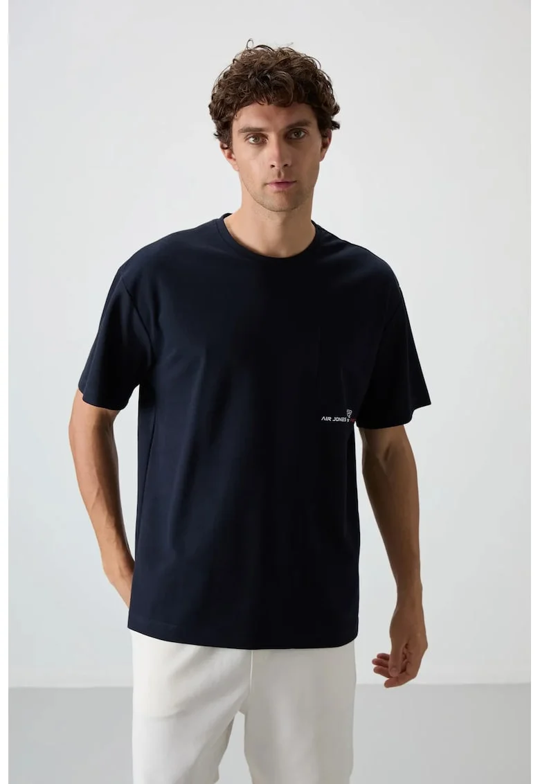 Tricou  supradimensionat, imprimeu pe spate, albastru marin, bumbac/poliester