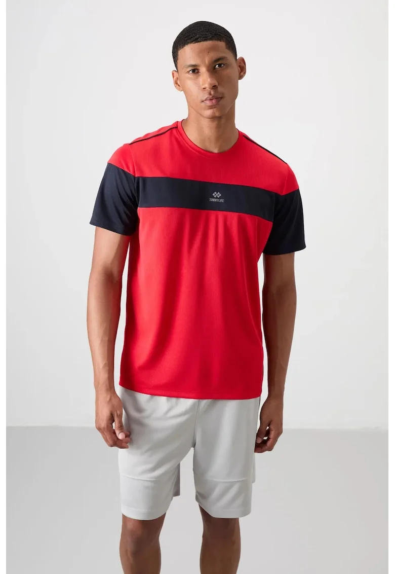 Tricou  barbati, rosu, 100% poliester, cu guler rotund