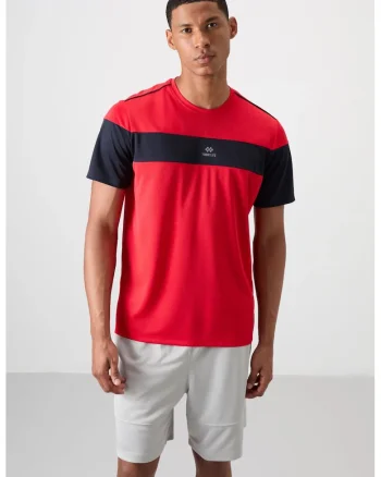 Tricou  barbati, rosu, 100% poliester, cu guler rotund