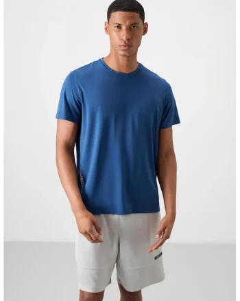 Tricou  barbati, croiala regular fit, elastic, albastru marocan, poliester-elastan