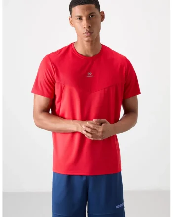 Tricou  barbati, rosu, poliester, guler rotund, Rosu