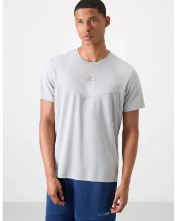 Tricou barbati,  guler rotund, gri deschis, poliester, croiala regular