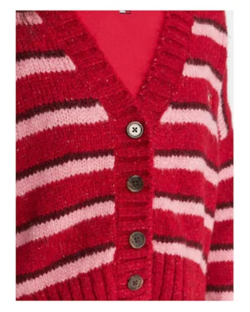 Cardigan de dama,  Rosu, 69% acril reciclat, 23% poliester reciclat, 8% lana de alpaca,