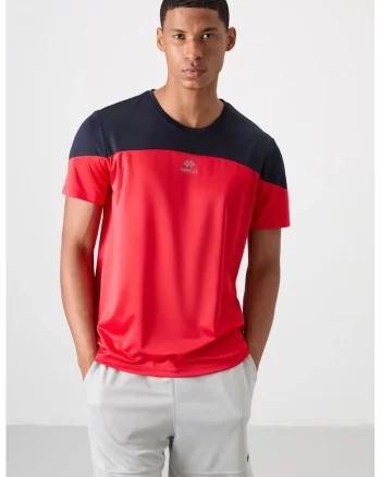 Tricou  barbati, rosu, poliester, guler rotund, Rosu/Negru