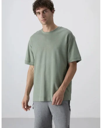 Tricou  barbati, croiala oversized, verde salvie, bumbac 93%