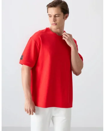 Tricou  barbati, supradimensionat, rosu, bumbac/poliester