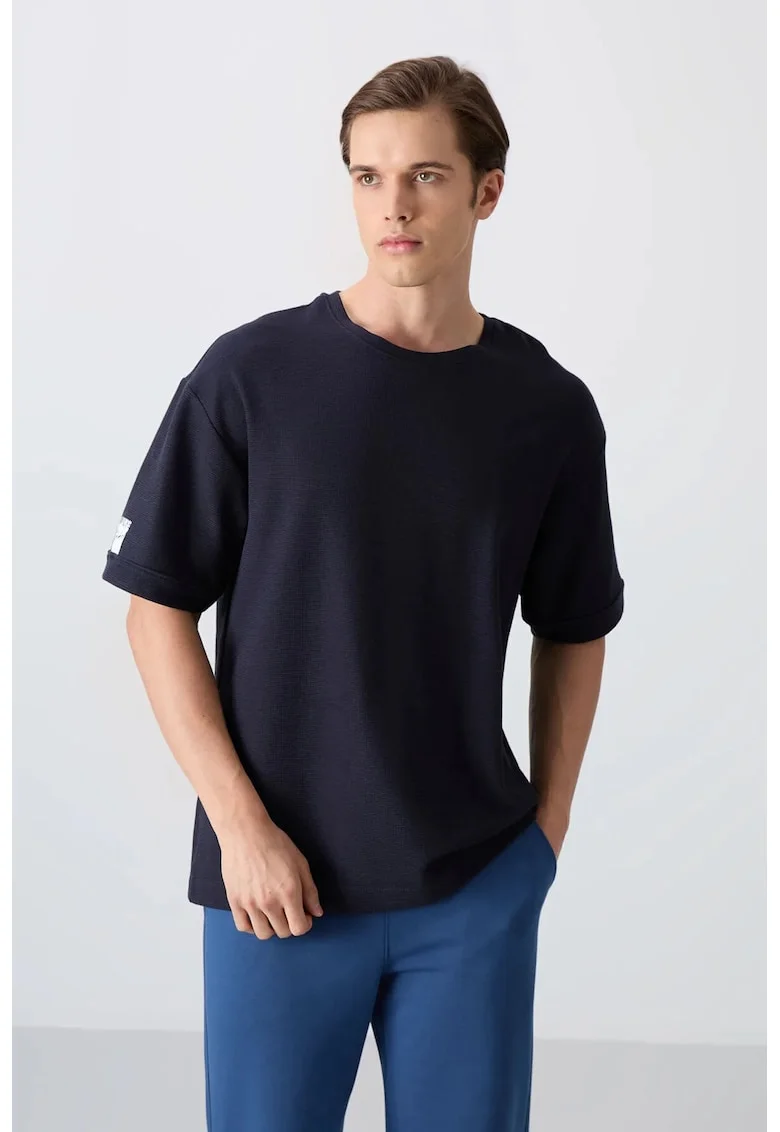 Tricou  supradimensionat bleumarin, bumbac/poliester, pentru barbati