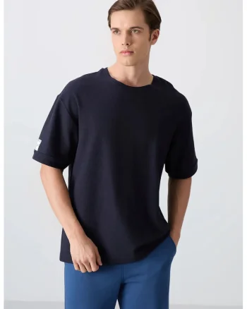 Tricou  supradimensionat bleumarin, bumbac/poliester, pentru barbati