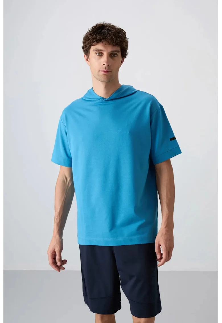 Tricou  supradimensionat cu gluga, albastru cerulean, barbati